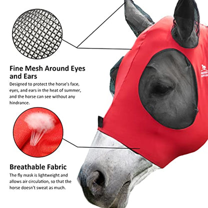 Harrison Howard Super Comfort Stretchy Fly Mask Large Eye Space with UV Protection Soft on Skin with Breathability-Lava Red