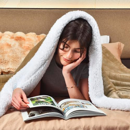 KAWAHOME Sherpa Fleece Queen Size Blanket for Bed, Extra Warm Heavy Thick - color: Camel, size: Queen ( 90" X 90" )