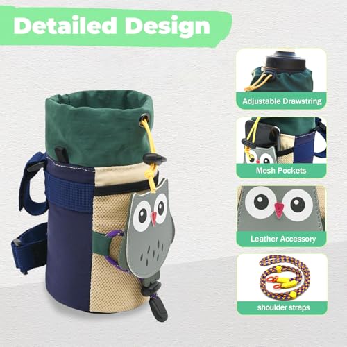 Cute Animals Bike Water Bottle Holder with Shoulder Straps, Universal Cycling Bicycle Drink Cup Cage for Kid's, Cruiser, Scooter, MTB, Road Bike (Owls) - color: owls