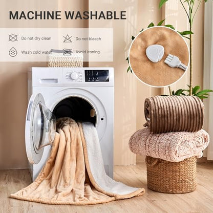Heated Blanket Electric Throw, 50"x60" Soft Flannel Heating Blanket with 8 Hours Auto Off 10 Fast Heating Levels Machine Washable Sherpa Heated Throw Blanket with Overheating Protection - color: Khaki, size: Throw(50" x 60")