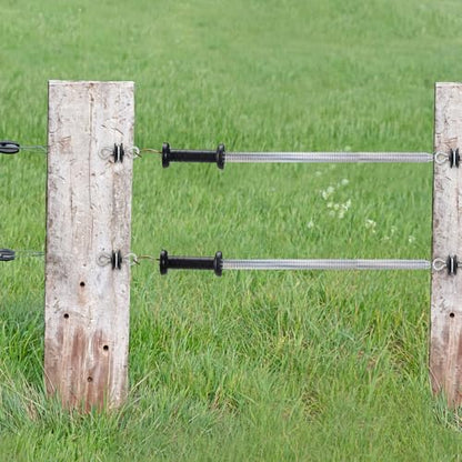 Hicarer 4 Set Electric Fence Gate Kit with Spring Handles & Screw-in Ring Insulators, 16ft Retractable Tension Spring for Farm, Ranch, Garden, Heavy Duty Black Electric Fencing Accessories for Safety