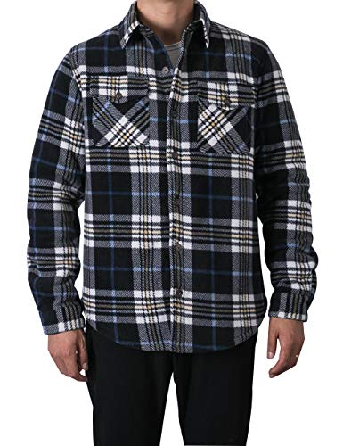 ZENTHACE Men's Warm Sherpa Lined Plaid Shirt Jacket - color: Navy/Beige, size: Large