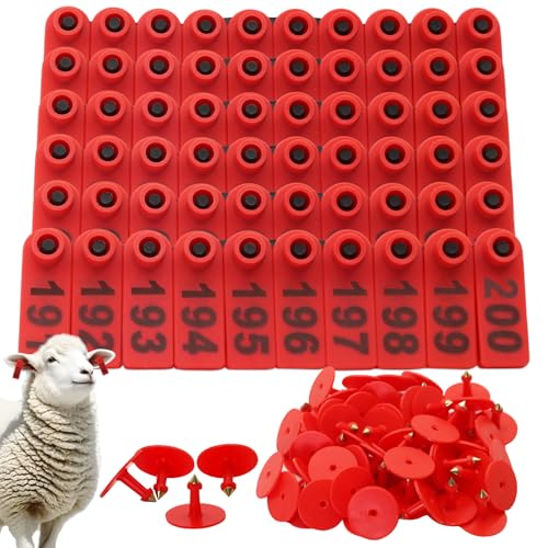 200PCS Livestock Ear Tags Numbered 001-200,Red - color: Red