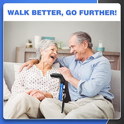 BigAlex Folding Walking Cane with LED Light,Pivoting Quad Base,Adjustable Walking Stick with Carrying Bag for Men/Women - color: Blue(5'5"-6'3")