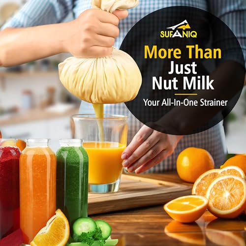 SUFANIQ Nut Milk Bag - 2 Bags (12 x 12 Inch) 100% Unbleached Cotton Cheese Cloth Bag for Straining, Premium Nut Milk Bag Reusable, Nut Bag Strainer for Almond, Soy, Oat Milk, Juices, Cheese Making - size: 12x12 / 2 pieces