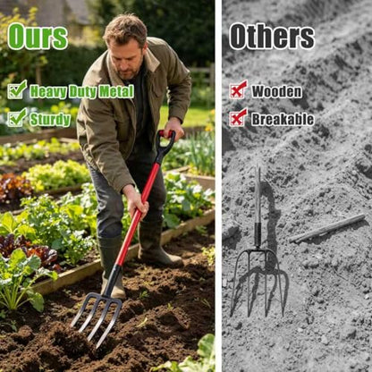 Pitch Fork for Hay, Heavy Duty Pitchfork for Garden, Metal Broadfork Yard Garden Tools Long Handle for Gardening Digging, Mulching 43 inch