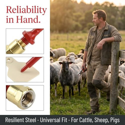 Livestock Ear Tag Replacement Pin, Stainless Steel Applicator Part, Universal Fit for Cattle Sheep Pig, Red, 3.4 cm(1.3 in), 1 Pack
