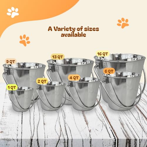 1 Quart Heavy Duty Stainless Steel Flat Side Bucket | Durable Food & Water Pail for Dogs, Cats, Kennels, Cages and Critter Crates | Multi-Purpose Bucket - size: 1 Quart - Not Hooked