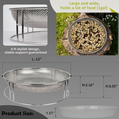 13-Inch Ground Bird Feeder and Bath Combo, Stainless Steel Feeding Platform for Birds & Squirrels, with Dual Birdseed Mesh Trays, Birdbath, Attracting Creatures to Backyard, Patio - color: bird feeder & bath combo