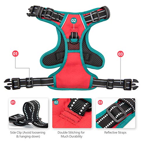 PHOEPET Upgraded No Pull Dog Harness, Reflective Adjustable Vest - color: Red, size: Extra Small