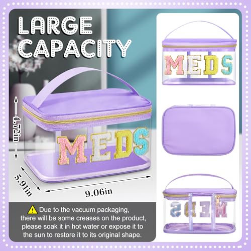 Geetery Chenille Letter Bag, Meds Cheer Travel Cases Cheerleader Gifts Cosmetic Bag Nylon Makeup Portable Preppy Patch with Zipper Toiletry Storage Case for Women(Purple,Meds) - color: Purple, style: Meds