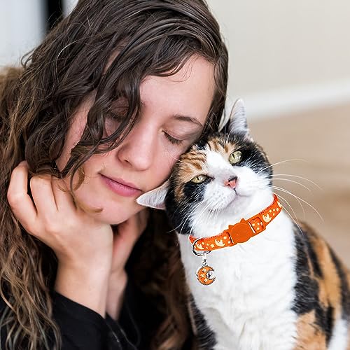Baeuppit 2Pcs Breakaway Cats Collars Cat Collars for Boy & Girl Cats Adjustable Kitten Collars with Bell,Black+Tangerine - color: Black+Tangerine, size: 7.0-10.7''
