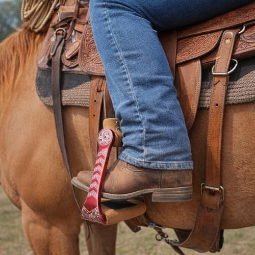 Horse Western 5" Wide Barrel Racer Engraved Aluminum Show Stirrups 51244 - color: Pink