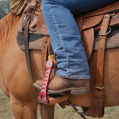 Horse Western 5" Wide Barrel Racer Engraved Aluminum Show Stirrups 51244 - color: Pink