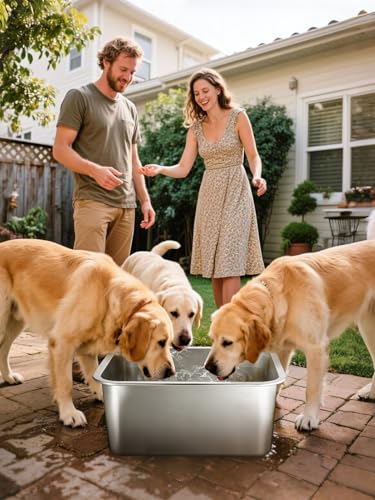 MEWTOGO 4 Gallons Extra Large Capacity Food Grade Stainless Steel Dog Bowls - size: 4 Gal
