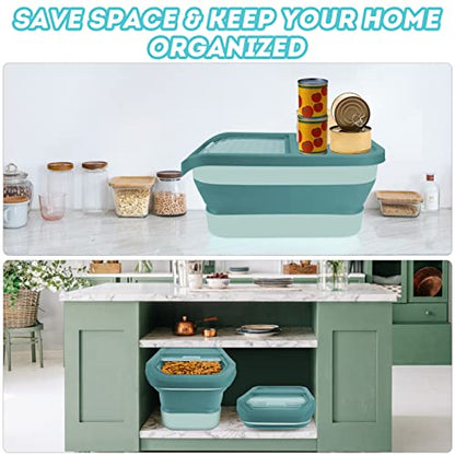 Pet Food Storage Containers, Collapsible Dog Food Container with Sliding Lid,13lb Cat Food Storage with Measuring Cup & Scoop, Plastic Dog Food Bin（green） - color: small green