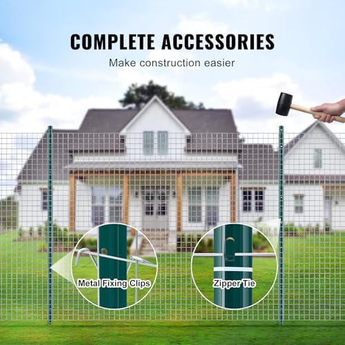 VEVOR 5 Feet Fence Post, 10 Pack U-Channel Heavy Duty Metal Fence Posts with 30 Zip Ties & 20 Clips, Sturdy Steel Fence Stakes for Garden Yard, Lawn, Farms and Outdoor Wire Fencing, Green - size: 5 Feet 10 Pack