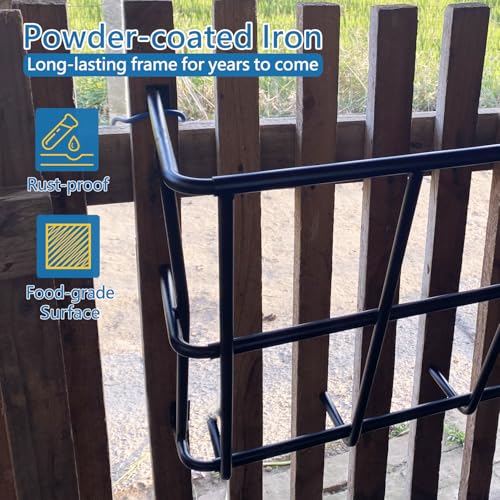 Hay Feeder Goat, 18 Gallon Multiple Sided Goat Hay Rack, Heavy Duty Iron Wall Hay Rack for Sheep with Detachable Grain Tray, Effortless Installation in Farm, Yield
