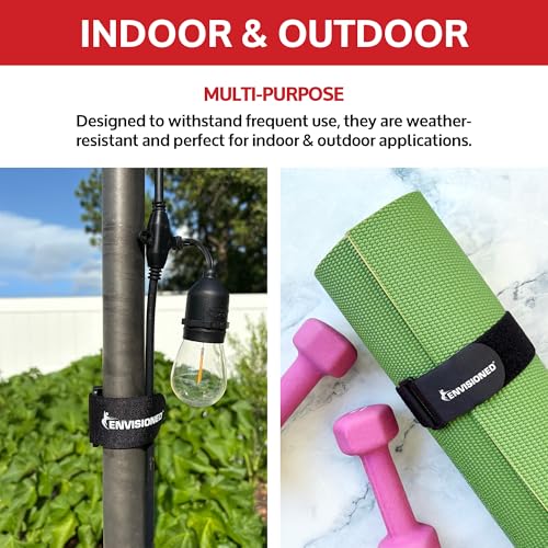 ENVISIONED Reusable Cinch Straps 2" x 40" - 6 Pack, Multipurpose Strong Gripping, Quality Hook and Loop Securing Straps (Black) - size: 2" x 40"