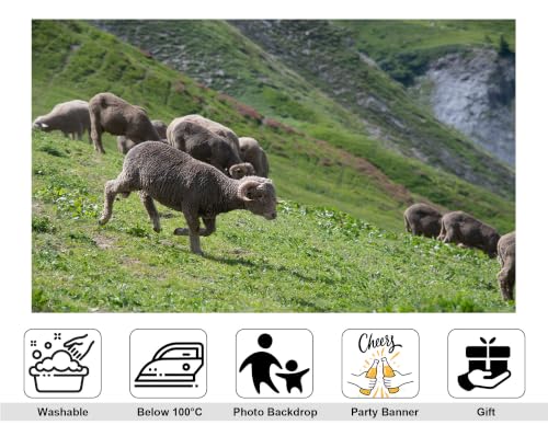 6x4ft Single Running Wool Sheep Backdrop Rolling Green Hillside Foggy Cliff Background Photography Background Tapestry Party Country Pasture Scenery Decorations Banner Photo Booth Props - size: 6x4ft