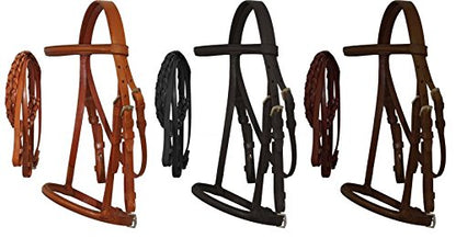 Cobb Size English Headstall w/Raised Browband & Braided Leather Reins - color: Light
