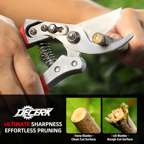 DECERK Professional Bypass Pruning Shears, Ultra Sharp Garden Scissors & Clippers, Effortless 3/4" Branch Hedge Clippers - style: Red Clipper