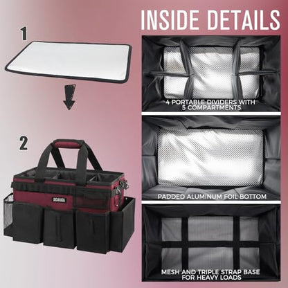SCAVATA Wearable Cleaning Caddy Bag, Cleaning Caddy Supplies Organizer with Handle & Shoulder Straps for Housekeepers, Under Sink & Car Cleaning Tool Organizers with 4 Foldable Divider (Magenta) - color: Magenta