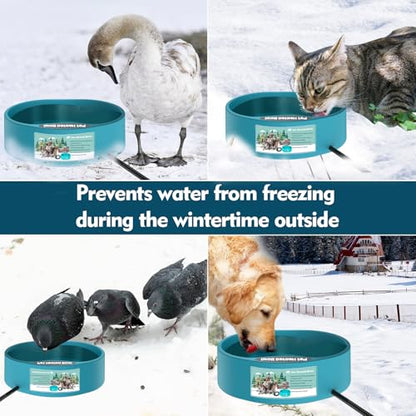Heated Water Bowl for Dog & Cat, Outdoor Heated Dog Bowl Provides Drinkable Water & Food in Winter, Heated Pet Bowl for Outside, Smart Thermal-Dish for Rabbit, Chicken, Duck, Squirrel (96 OZ) - size: 96 OZ