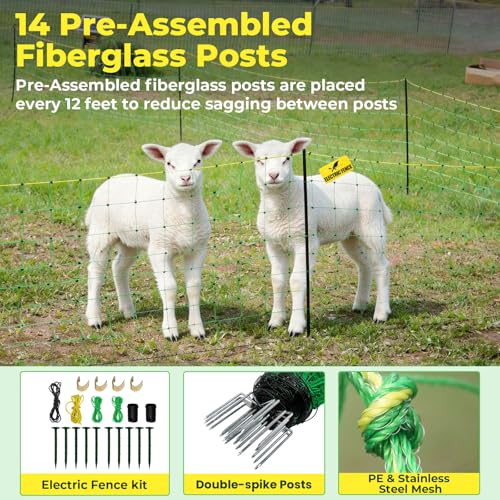 Electric Fence Netting, 164'L x 49.6" H, for Livestock, Goat, Cattle, Sheep