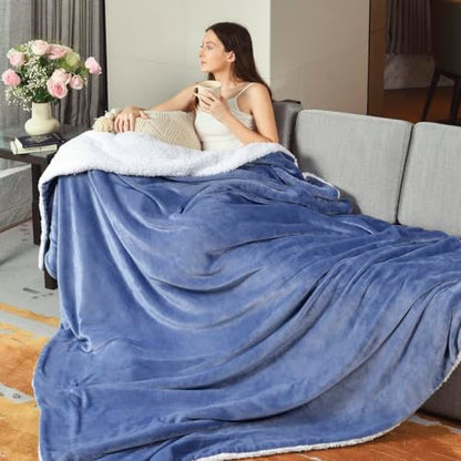 KAWAHOME Sherpa Fleece King Size Blanket for Bed, Extra Warm Heavy Thick - color: Washed Blue, size: King ( 108" X 90" )