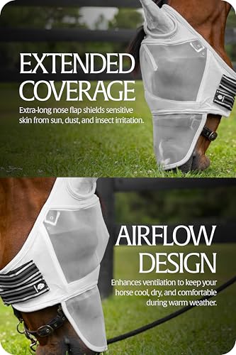 Equinavia Algard Horse Fly Mask with Nose Cover, Soft Mesh Full Face Design - color: Silver, size: Pony