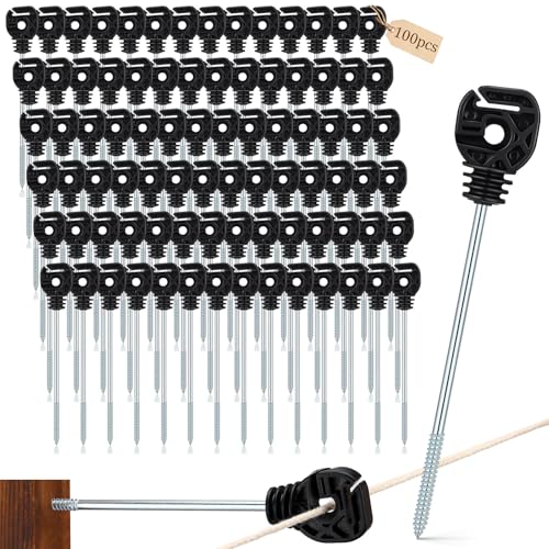 Tandefio 50 Pcs Electric Fence Wire Insulator Stand Off Screw in Insulator Black Fence Post Long Arm Wood Post for Tape Rope Electric Wire Animal Agricultural Garden