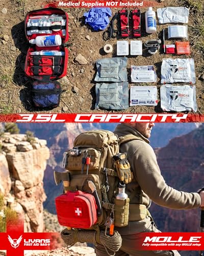 LIVANS Medical Bag, First Aid Bag Empty for Emergency & Trauma Kits - color: Red