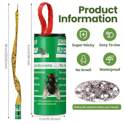 Qualirey 80 Pack Fly Strips Sticky Fly Trap Indoor Outdoor Hanging Ribbon Tape Paper Flying Insect Trap Gnat Killer Traps Catcher for Fruit Flies, Bug, Insect, Pest (Green) - color: Green