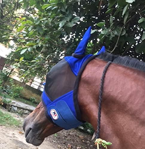 Majestic Ally Horse Fly Mask with Ears, Comfort Durable Fine Mesh, Soft Fleece Touch on Skin, Protect Eyes and Ears (Royal Blue) - color: Royal Blue