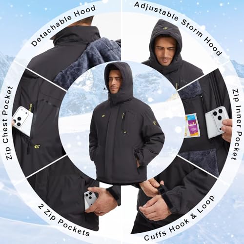 QPNGRP Mens Waterproof Ski Snowboard Jacket Winter Windproof Snow Coat - color: Charcoal Gray, size: Small