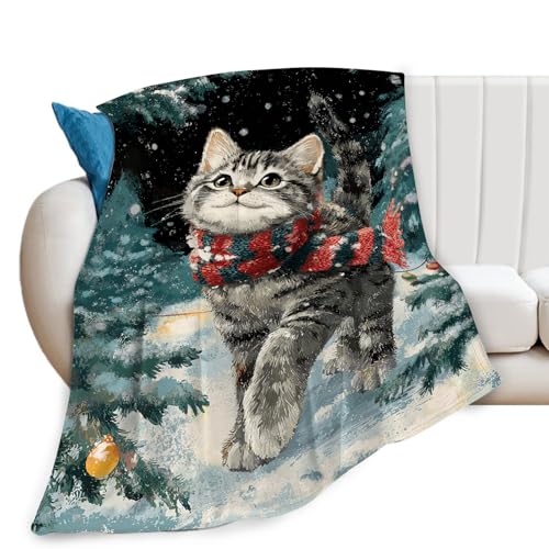 Cat Blanket Christmas Winter Night Blankets Kitten Gifts 60"x50" - color: Cat, size: 60"x50"