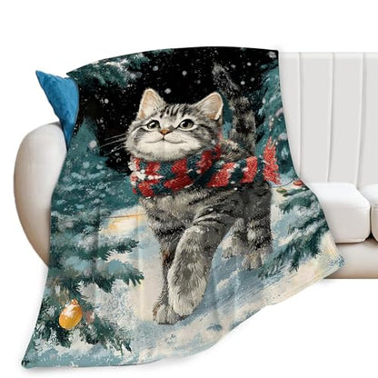 Cat Blanket Christmas Winter Night Blankets Kitten Gifts 60"x50" - color: Cat, size: 60"x50"