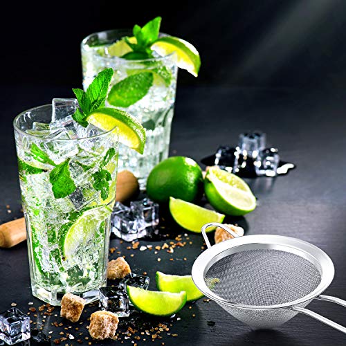 Yungyan 15 Packs Fine Mesh Small Strainer 3.3" Cocktail Strainer Stainless Steel Tea Strainers Mini Sieve Sifter for Juice, Tea Herbs, Coffee Drinks, Long Handle(Silver)