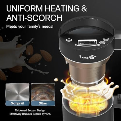 304 Stainless Steel Almond Milk Maker Machine (Built-in Filter) 50oz 6-7 Cups Per Batch, 8-IN-1 Cooking Blender Make Plant Based Nut Milk, Soy Oat Milk, Soup & Juice, Automatic Cleaning (Black)