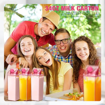 Remerry 3 Pcs Milk Carton Container, Square Acrylic Plastic Clear - color: Pink, size: 34 oz