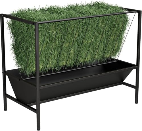 Goat Hay Feeder 45 Gallon, Heavy Duty Hay and Grain Feeder with 24 Gallon Feed Tray for Goats, Horses, Calves and Livestock, Durable Farm Feeder