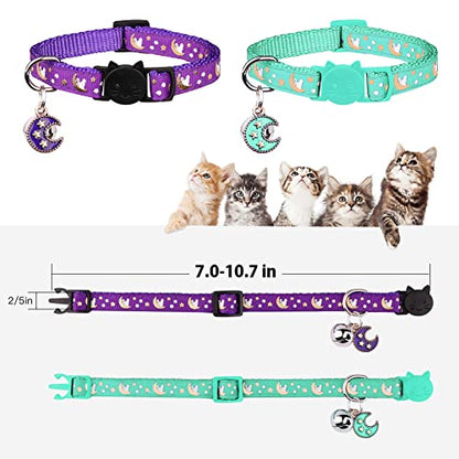 Baeuppit 2Pcs Breakaway Cats Collars Cat Collars for Boy & Girl Cats Adjustable Kitten Collars with Bell,Purple+Teal - color: Purple+Teal, size: 7.0-10.7''