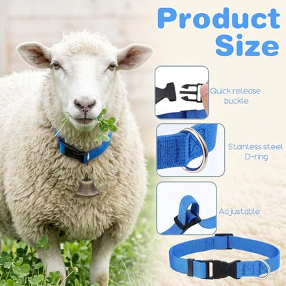 4-Pack Goat Collars with Bells, Adjustable Nylon Collar Sheep Collars Set Anti-Lost Loud Cow Bells Accessories for Small Farm Animals Pet Cows Goats