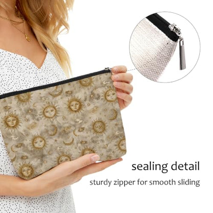 Blue Leaves Boho Retro Makeup Bag Sun Moon Cosmetic Bag - color: Multicolor 1615