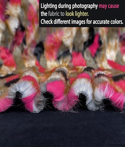 Faux Fur Fabric Long Pile Tribal Patchwork 58" W/Sold by Continuous Yard/Multicolor Fashion Fur Soft Sewing Blend Plush Craft Costume Paws Animal Fur Suit Fursonas Cosplay Coats (Pink White Black) - color: Multi-color (Pink White Black)