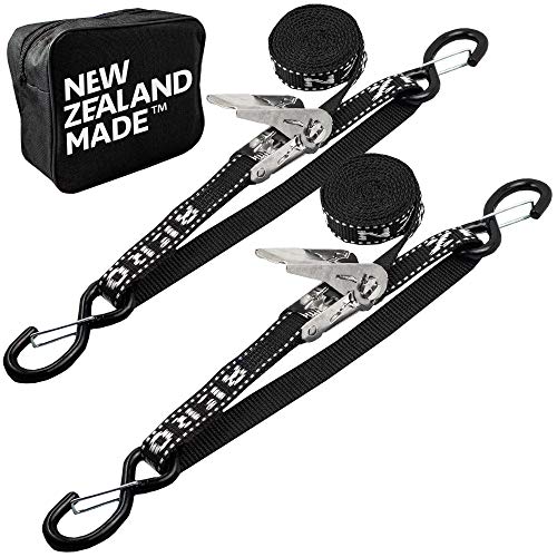 Stainless Boat Tie Down Straps to Trailer (Pack of 2) - 2,400lbs Break - 1" x 4’ Heavy Duty Ratchet Boat Straps - UV Treated - Made in New Zealand - color: Black, size: 4ft
