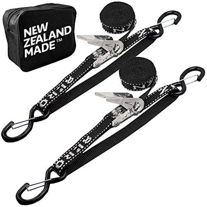 Stainless Boat Tie Down Straps to Trailer (Pack of 2) - 2,400lbs Break - 1" x 4’ Heavy Duty Ratchet Boat Straps - UV Treated - Made in New Zealand - color: Black, size: 4ft