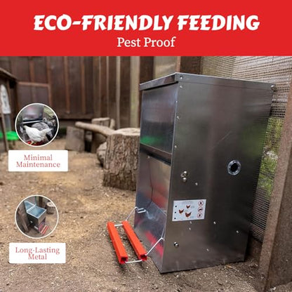 My Favorite Chicken 40lb Automatic Metal Poultry Treadle Feeder – Rust-Resistant Chicken Feeder, Self-Adjusting, Eco-Friendly Chicken Coop Essentials