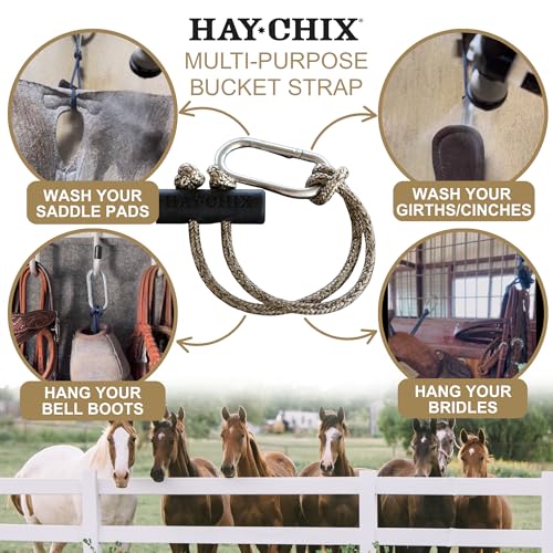 hay chix Half Bale Hay Net & Bucket Strap Bundle | 1 3/4" Holes, R. Gold